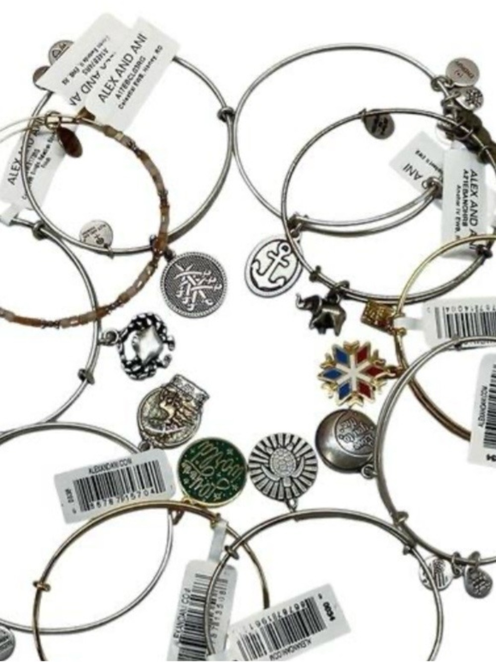 NWT 10 Alex and Ani Mixed Metal Charm Bangles Gold & Silver